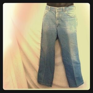 Vintage 80s Wrangler Whiskers Denim Blue Jeans size W 34 L 30 Zipper Block 'W'